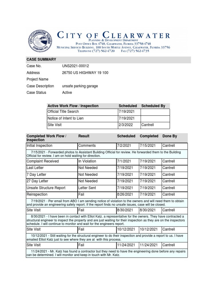 Clearwater Garage Report PDF