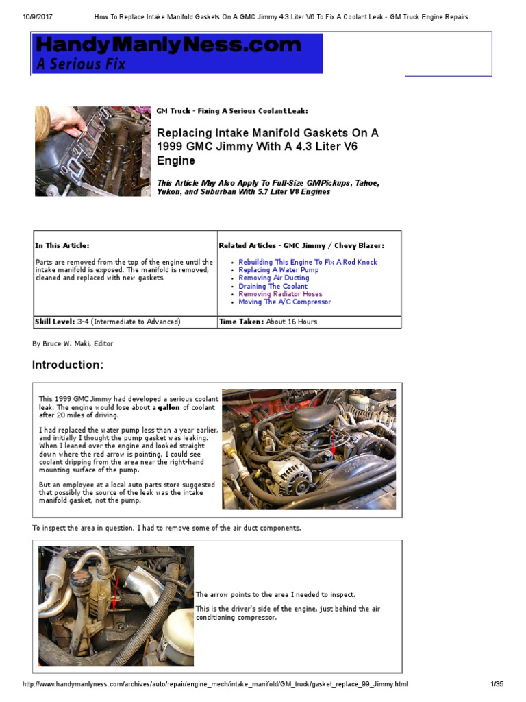 How To Replace Intake Manifold Gaskets On A GMC Jimmy 4.3 1 2 PDF