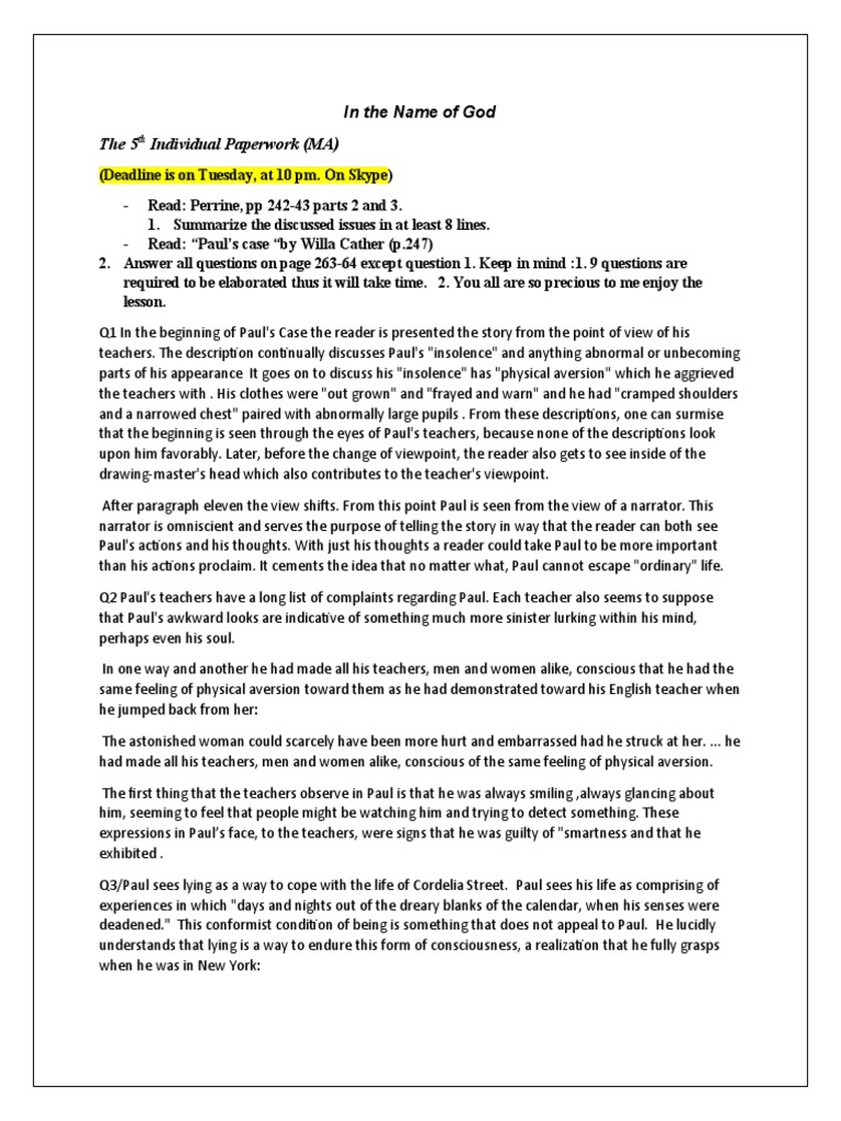 5th Paper Work The Paul Case Ma PDF Narration