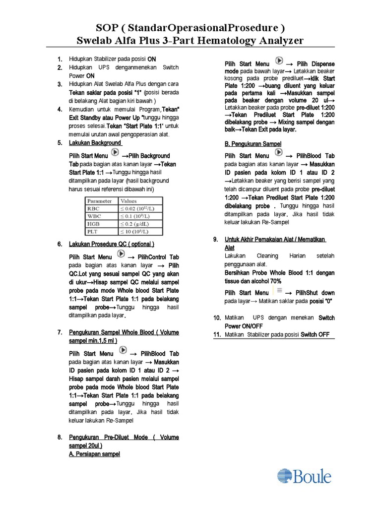 SOP Pengoperasian Swelab Alfa Plus | PDF | Pengembangan Diri ...
