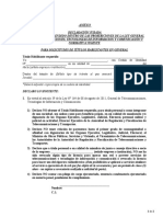 Declaración Jurada de No Estar Comprendido en Las Prohibiciones de La Ley #164 - 0