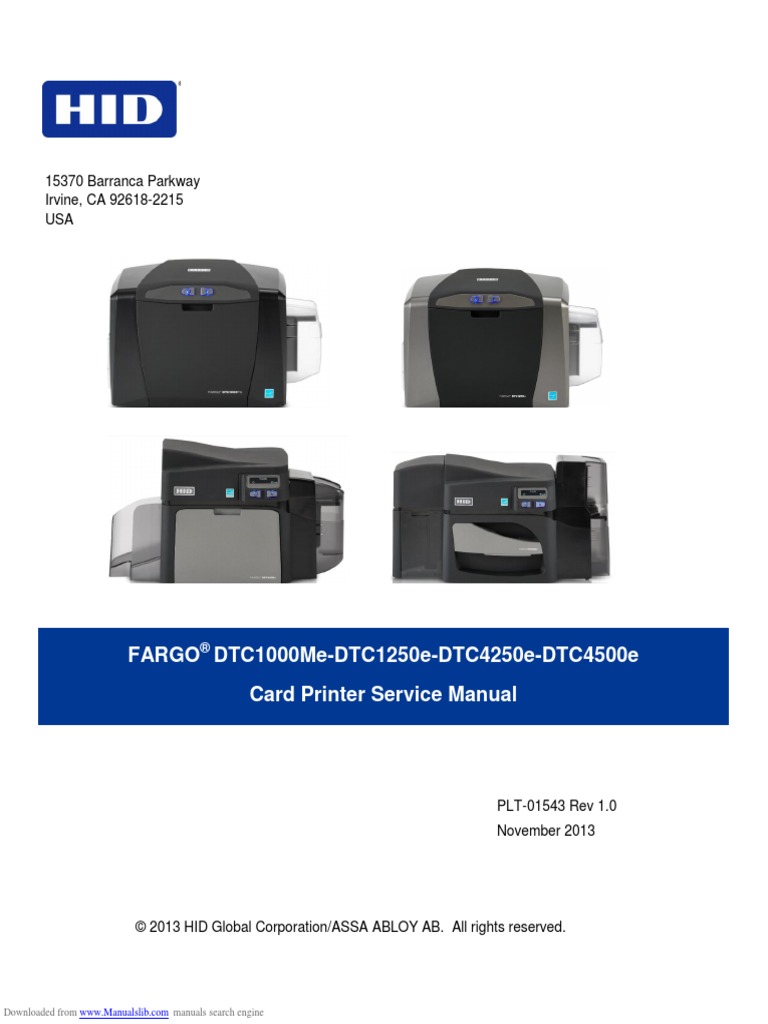 Fargo DTC1000MeDTC1250eDTC4250eDTC4500e Card Printer Service Manual