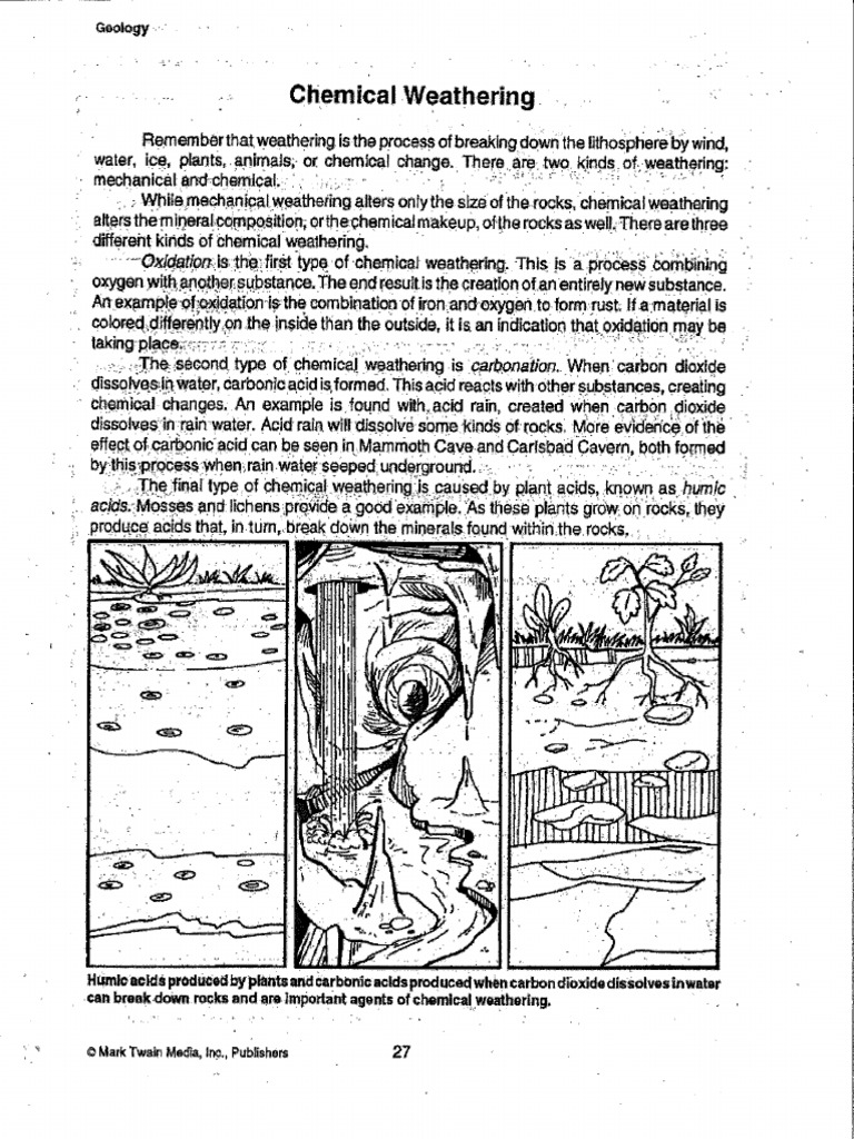 Mechanical and Chemical Weathering Worksheet PDF
