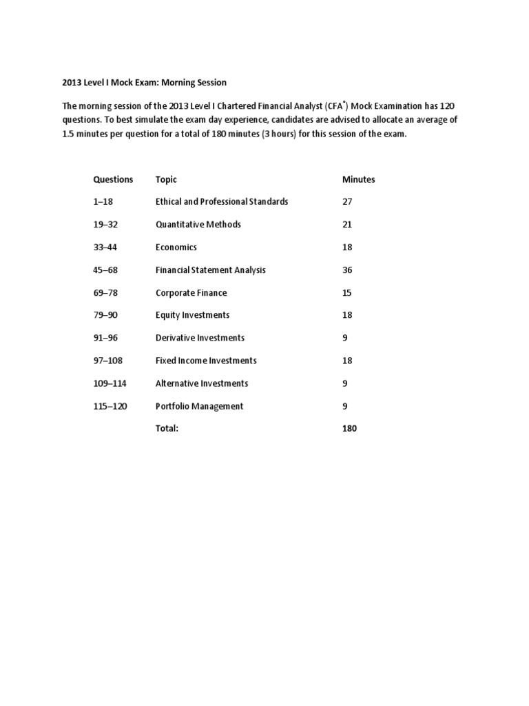 2013 CFA Level 1 Mock Exam - Morning | PDF | Margin (Finance ...