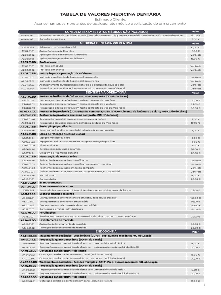 Tabela de Preços de Serviços Odontológicos | PDF | Odontologia | Ortodontia
