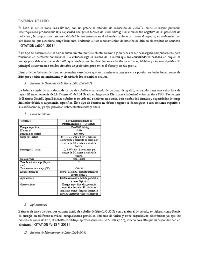 Baterias de Litio | PDF | Batería de iones de litio | Química