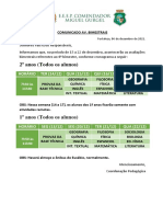 Comunicado Provas 4º Bimestre