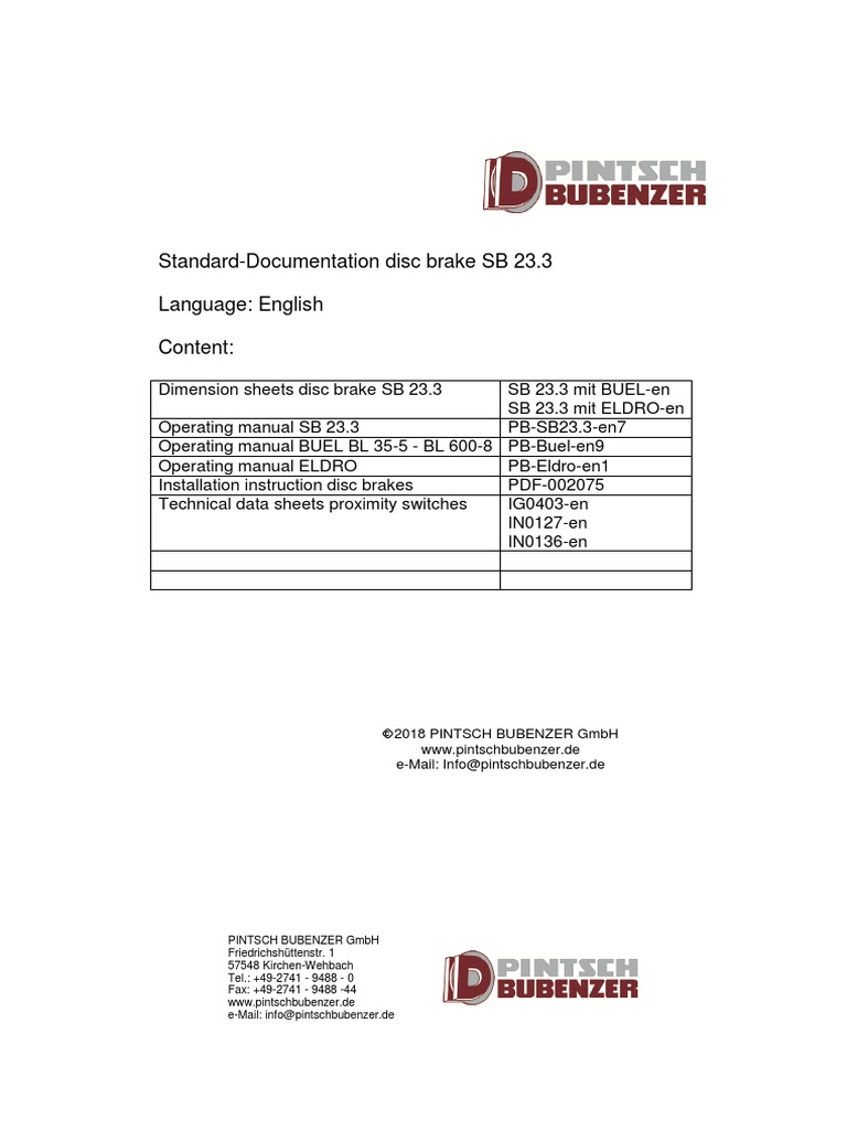 Standard Dokumentation + SD SB23.3 En1 - 1 - 00 | PDF | Brake | Screw