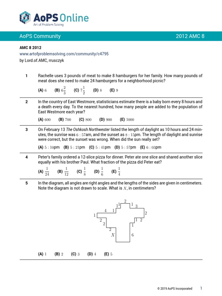 Aops Community 2012 Amc 8 PDF Area Elementary Mathematics