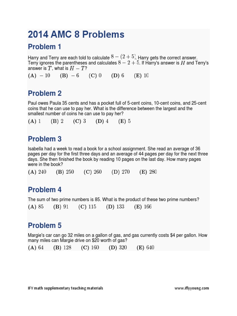 2014 AMC 8 Problems Problem 1 PDF Area Angle