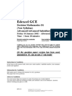 Edexcel GCE: 6689 Decision Mathematics D1 (New Syllabus) Advanced/Advanced Subsidiary