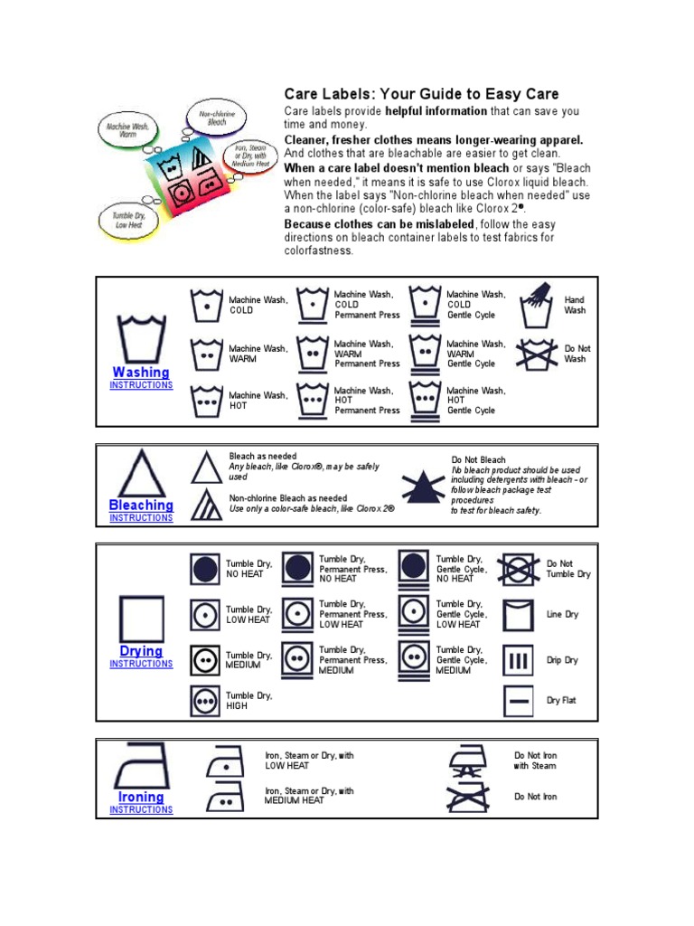 Care Labels | PDF | Cleaning | Materials