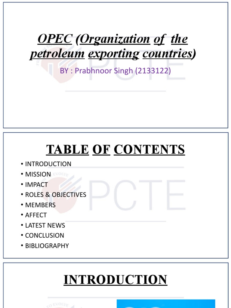 Opec Organization Of The Petroleum Exporting Countries Pdf Opec