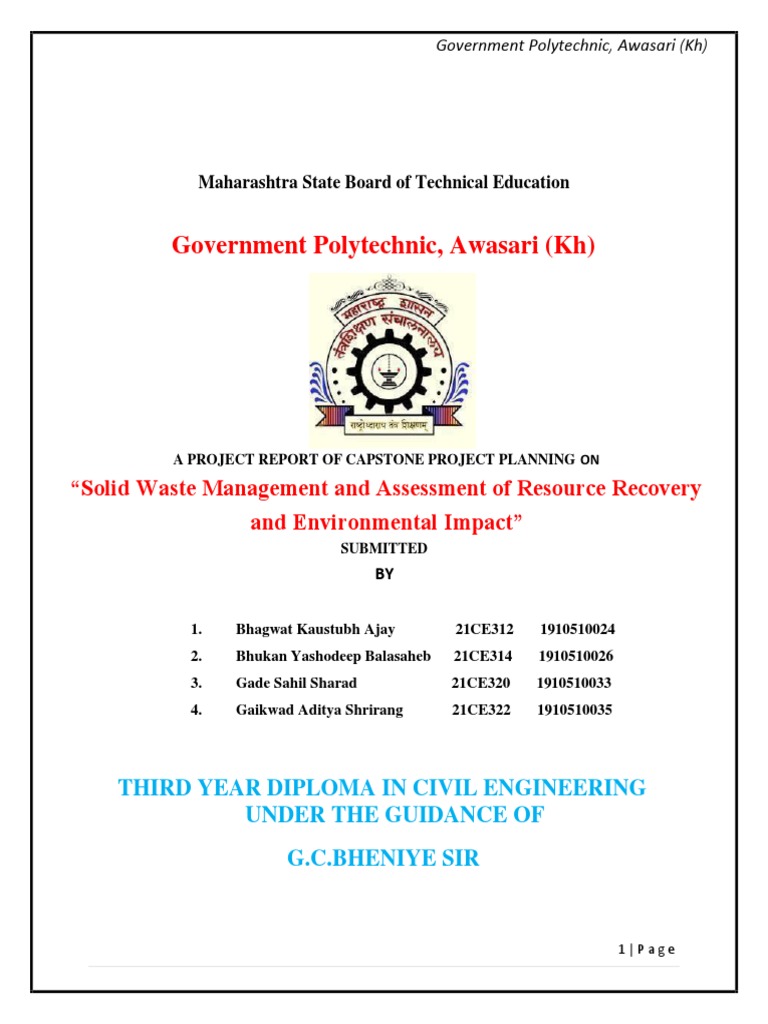 Solid Waste Management Project Report | PDF | Waste | Waste Management