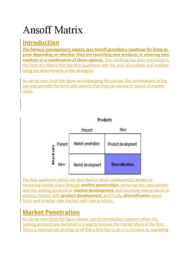 Ansoff Matrix: Growth Strategies Explained | PDF | Strategic Management ...
