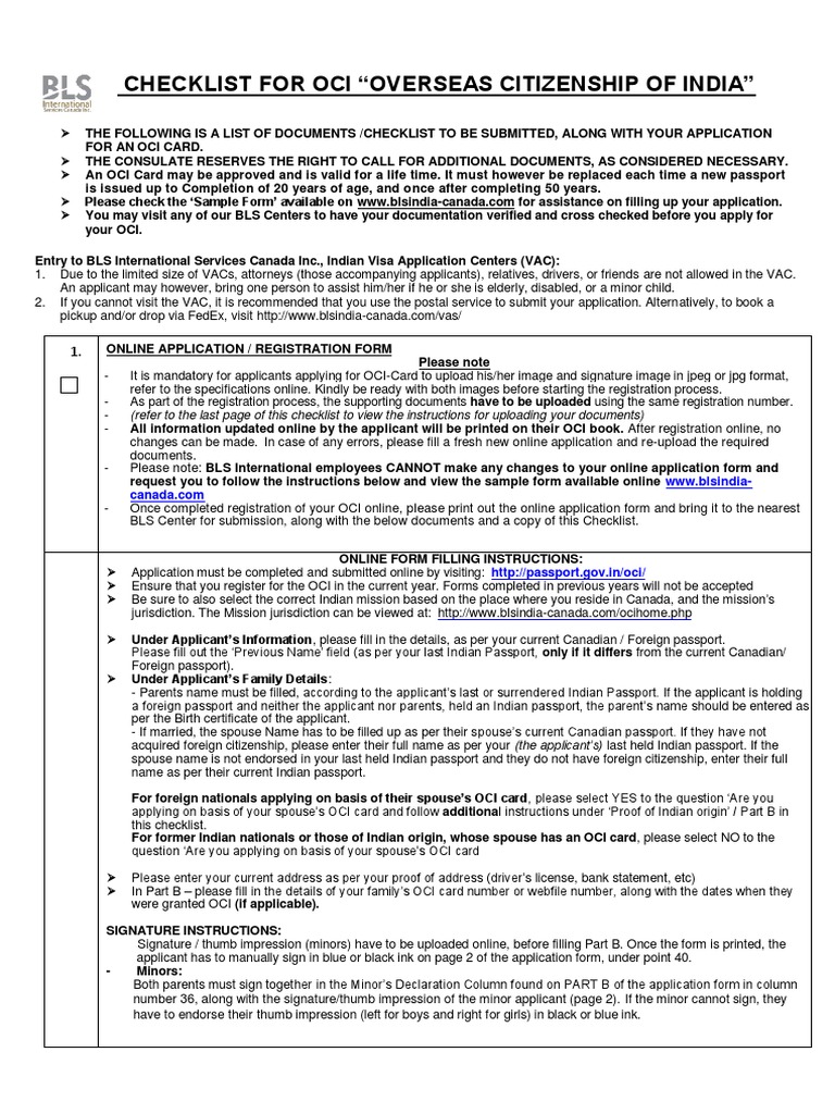 Checklist For Oci Overseas Citizenship Of India Pdf Government