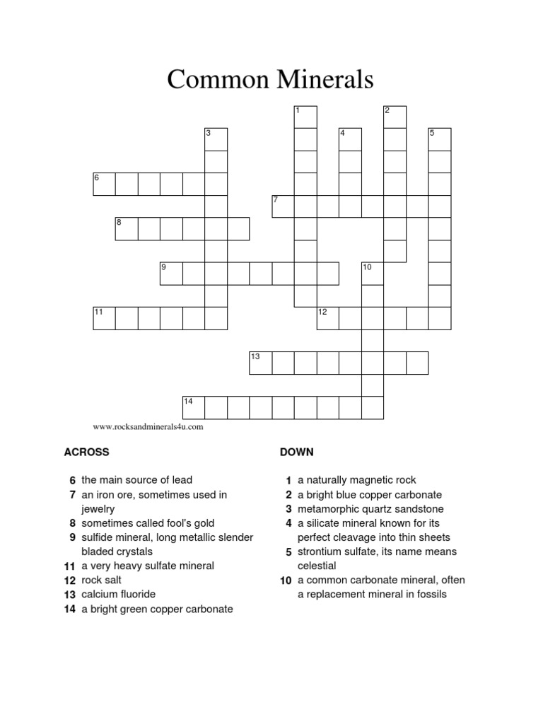 Minerals Crossword Pdf
