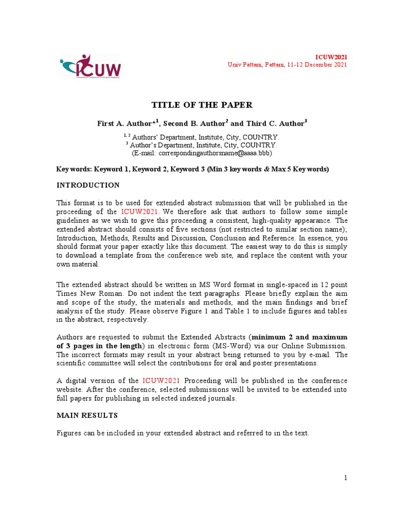 Title of The Paper: First A. Author, Second B. Author and Third C ...