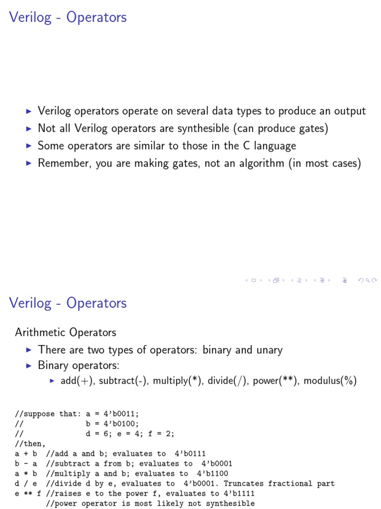 Lec (13) Verilog Operators | PDF | Computer Science | Arithmetic