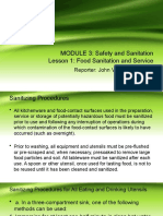 MODULE 3: Safety and Sanitation Lesson 1: Food Sanitation and Service