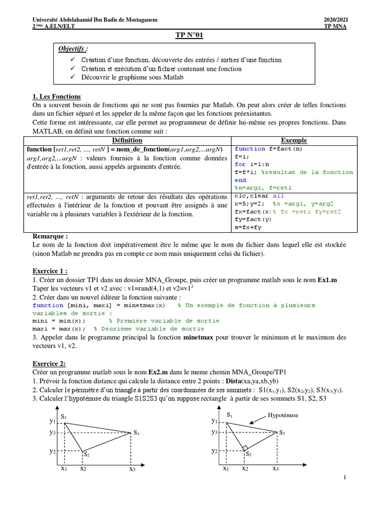 TP MNA : Création de Fonctions MATLAB | PDF | Informatique | Informatique