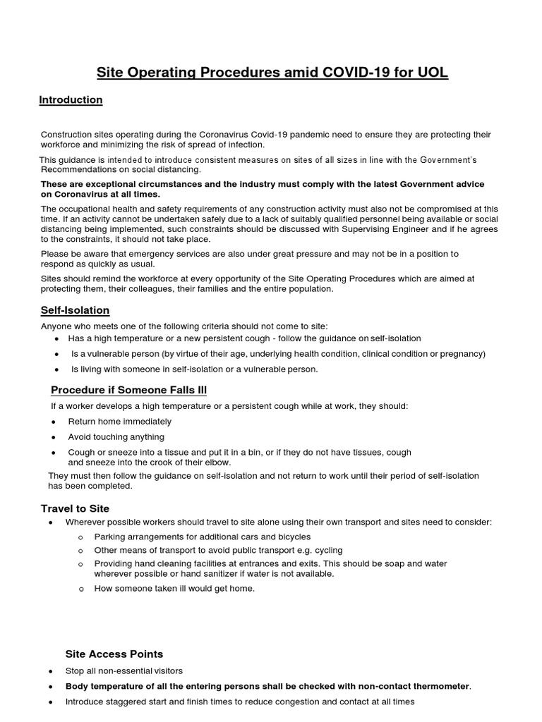 COVID-19 Safety SOP for Construction Sites | PDF | Toilet | Hand Washing