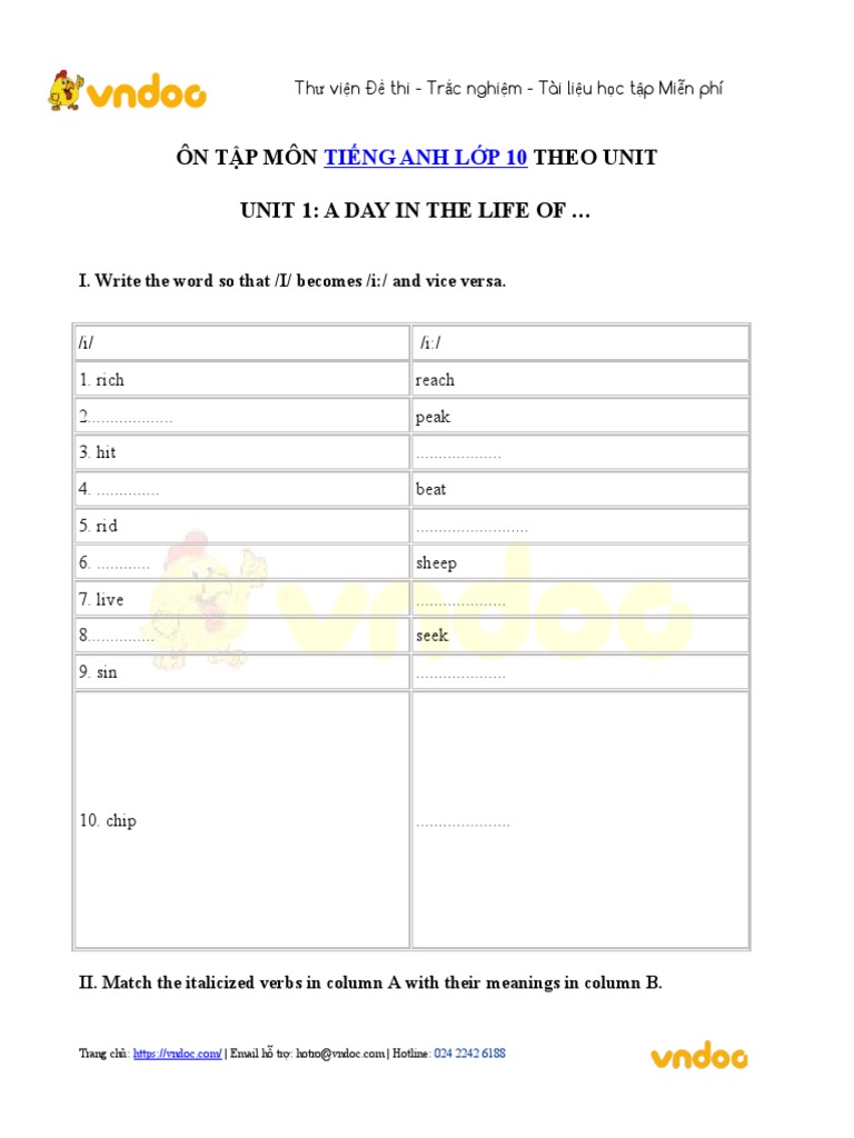 Bai Tap Tieng Anh Lop 10 Unit 1 So 1 | PDF | Language Arts & Discipline ...