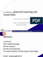IT5010: Advanced Learning and Study Skills: Introduction To Module MSC in It/Im/Is/Ead/Cs Anjalie Gamage