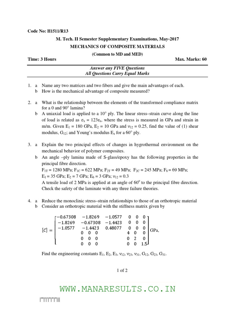 Mechanics of Composite Materials Exam | PDF | Composite Material ...