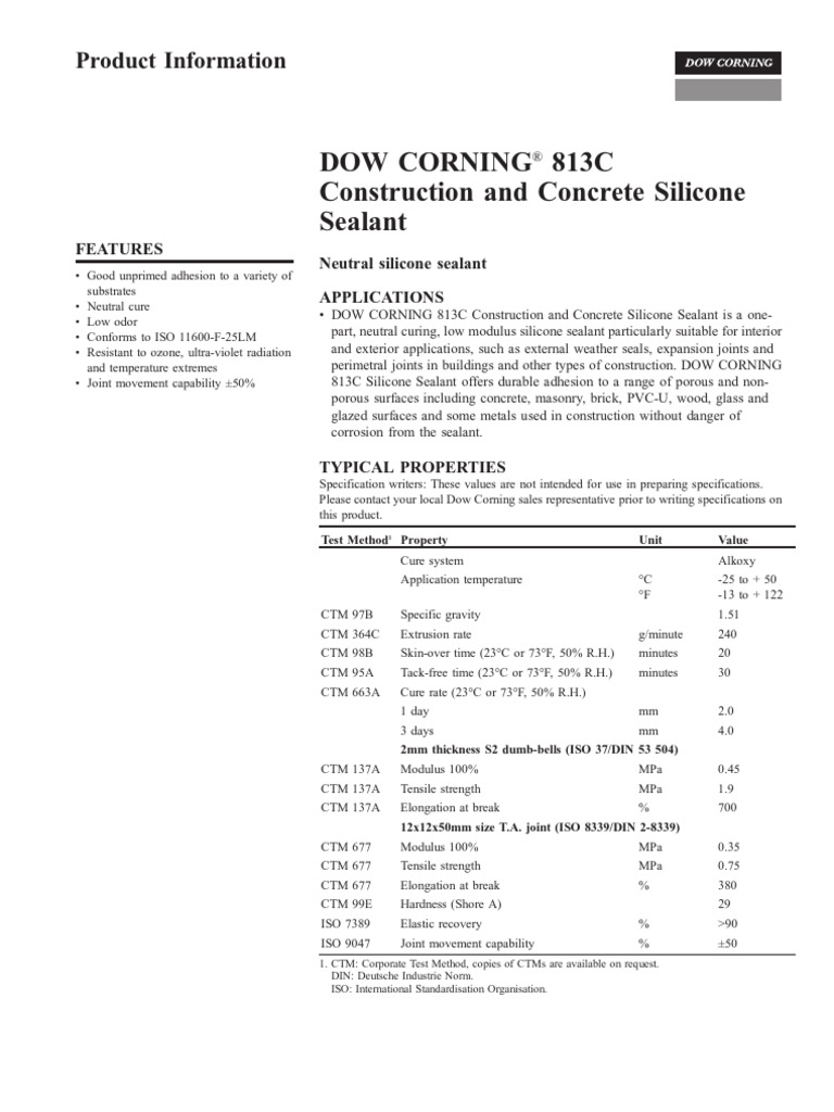 Dow Corning 813C Construction and Concrete Silicone Sealant Product