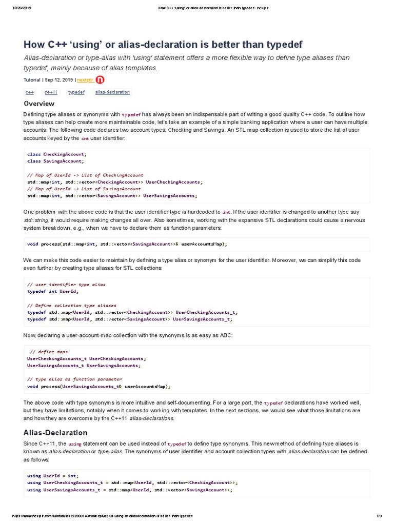 How C++ Using' or Alias-Declaration Is Better Than Typedef - Nextptr ...