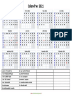 Calendrier Annuel 2021 Vacances Horizontal