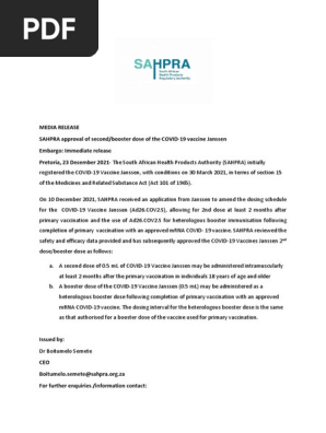MEDIA RELEASE Janssen Vaccine Booster