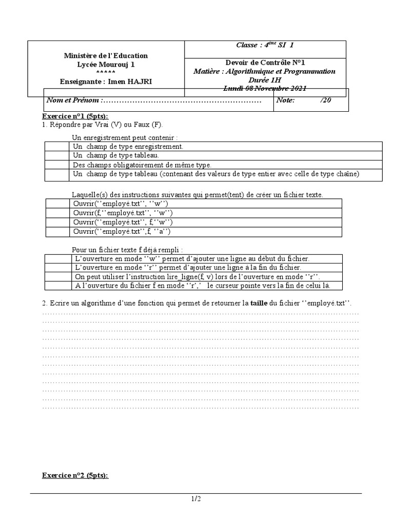 DC1 4si | PDF | Fichier texte | Nombre premier