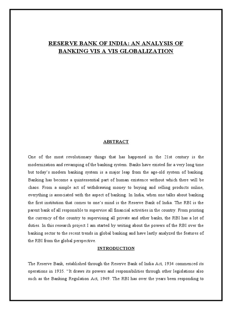 RBI's Role in Global Banking Evolution | PDF | Reserve Bank Of India ...