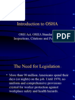 Introduction To OSHA: OSH Act, OSHA Standards, Inspections, Citations and Penalties