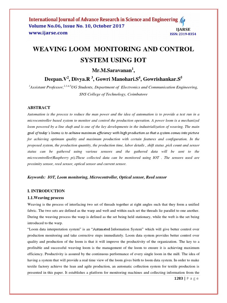 Weaving Loom Monitoring and Control System Using Iot | PDF | Raspberry ...