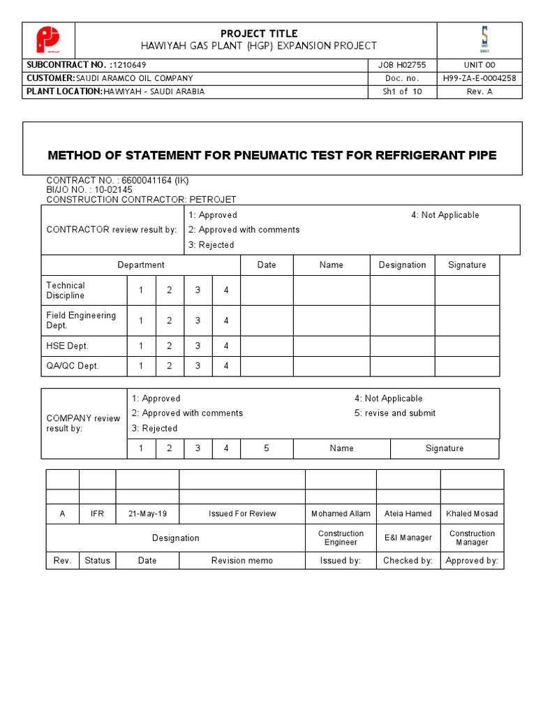 Pneumatic Test Method for HGP Expansion | PDF | Leak | Calibration