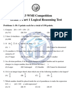 2013 WMI Competition Grade 3 Part 1 Logical Reasoning Test: Problems 1-30: 5 Points Each For A Total of 150 Points