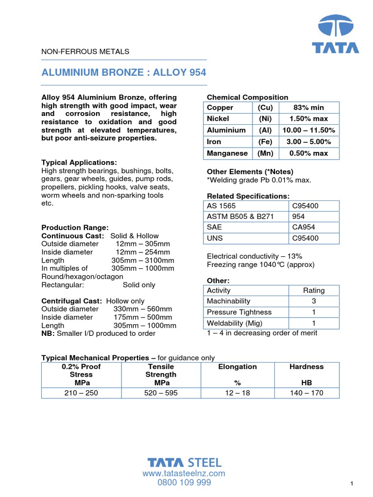 Bronze Alloy954 | PDF | Technology & Engineering