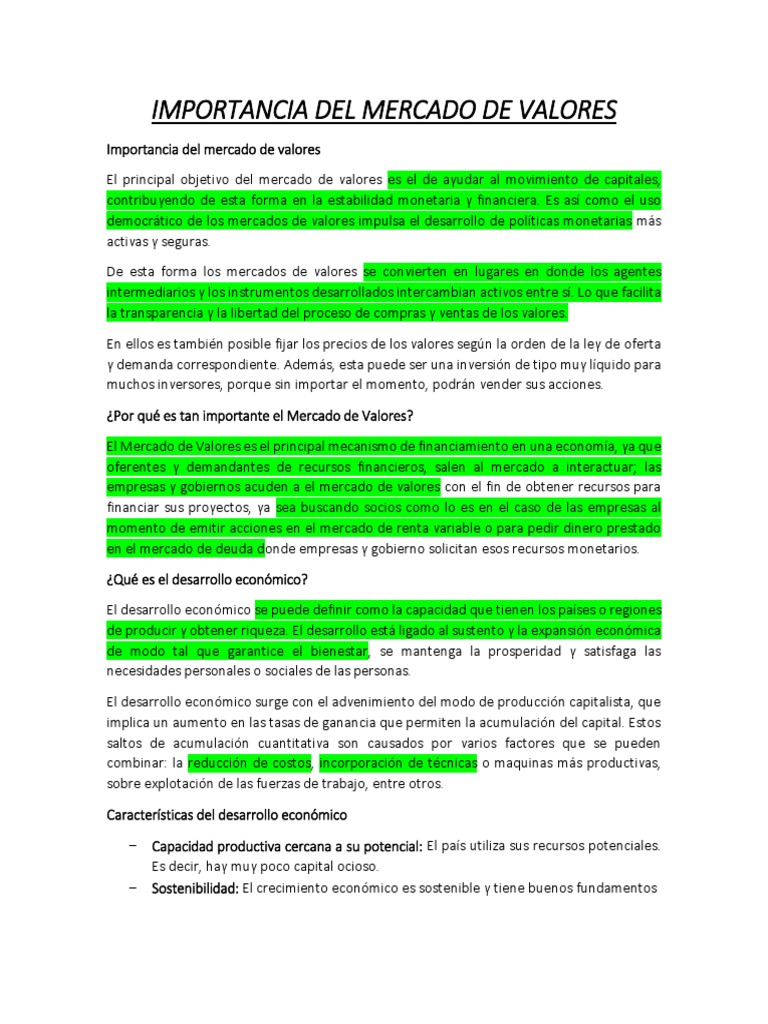 Importancia Del Mercado de Valores | PDF | Bolsa de Valores | Mercado ...