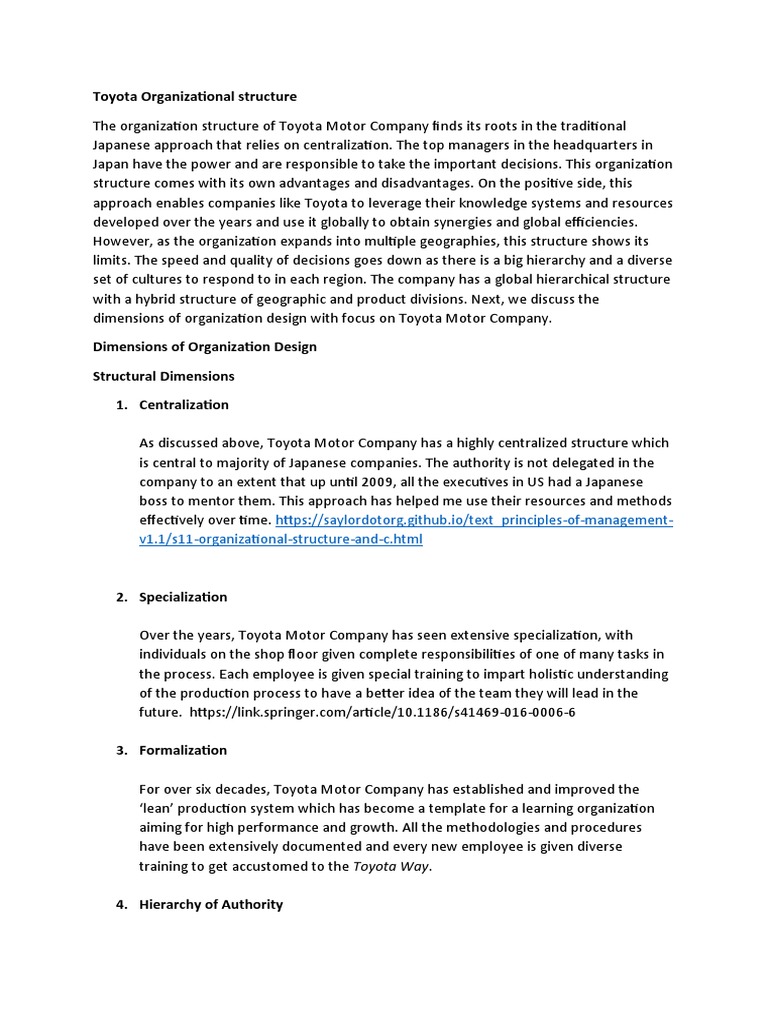 Toyota's Organizational Structure Overview | PDF | Toyota ...
