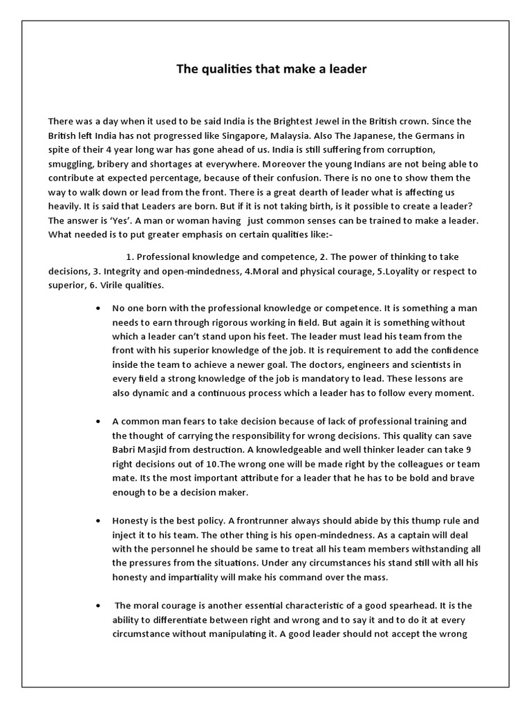 The Qualities Make A Leader | PDF | Courage | Applied Ethics
