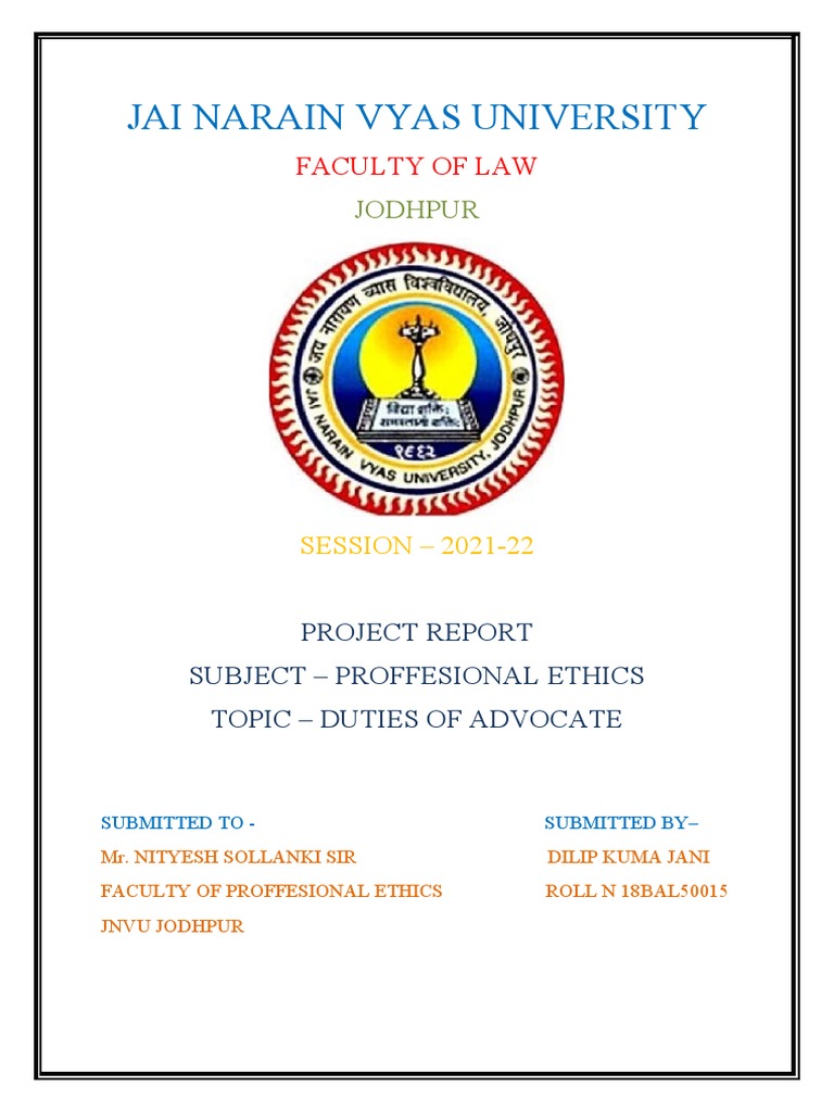 Professional Ethics Project Dilip Pdf Advocate Professional Ethics
