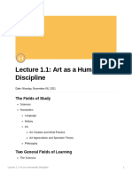 Lecture 1.1 Art As A Humanistic Discipline