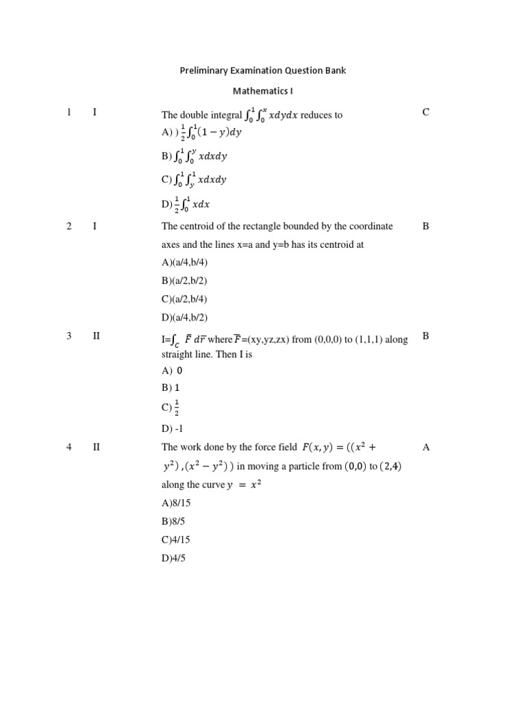 Mathematics I Preliminary Exam Questions | PDF | Sphere | Euclidean Vector