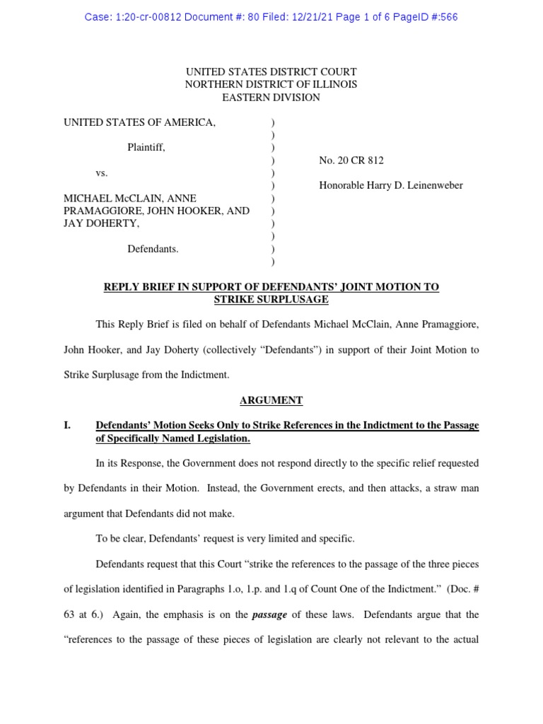 Reply Brief in Support of Defendants' Joint Motion To Strike Surplusage