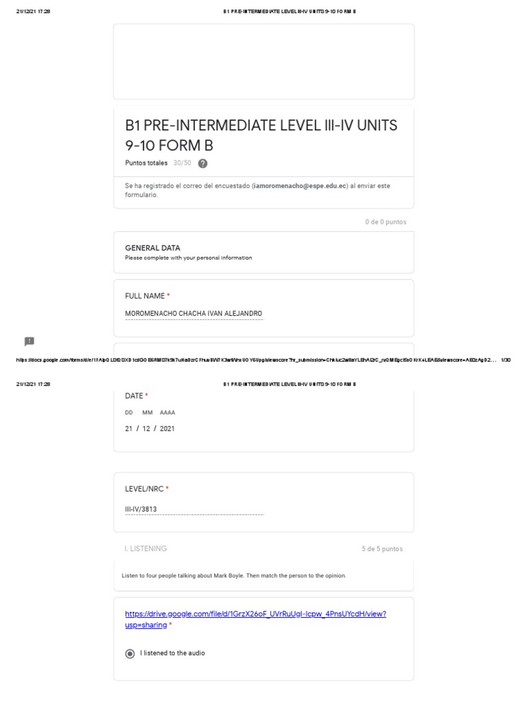 B1 PRE-INTERMEDIATE LEVEL LLL-LV UNITS 9-10 FORM B | Descargar gratis ...