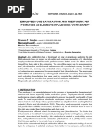 Employees' Job Satisfaction and Their Work Per-Formance As Elements Influencing Work Safety