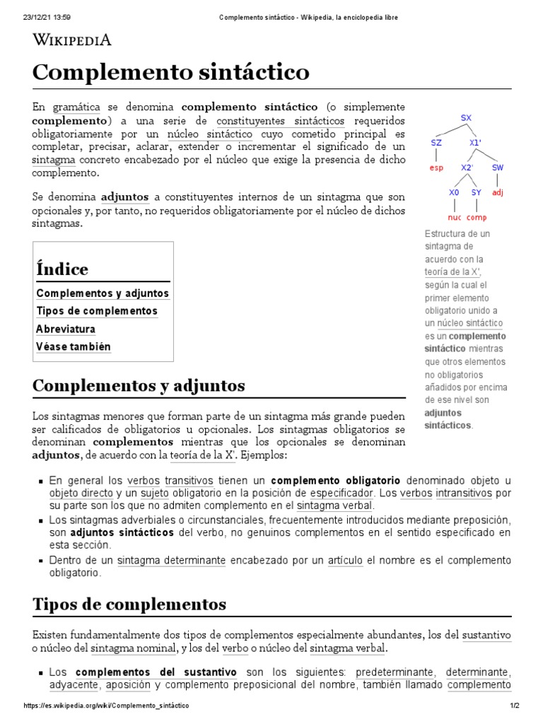 Complemento Sintáctico Wikipedia, La Enciclopedia Libre PDF Verbo Sintaxis